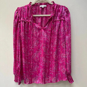 Anthropologie Maison d’Amelie Floral Pink Tie Neck Long Sleeve Blouse Size Small
